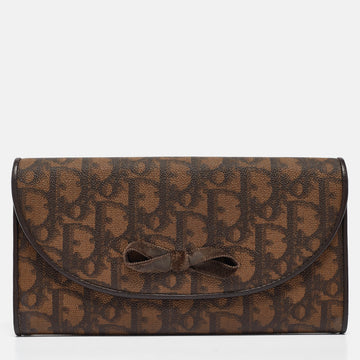 Dark Brown Diorissimo Coated Canvas Vintage Bow Continental Wallet