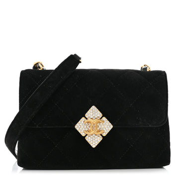 Velvet Strass Diamond Lock Flap Black