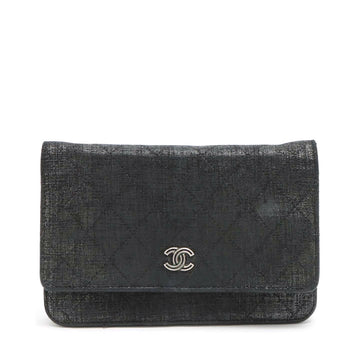 Top Quality Chanel Matrasse  Leather/canvas Chain Wallet Black Silver Gold  19th
