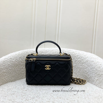 Chanel Top Handle Small Vanity in Black Lambskin and AGHW