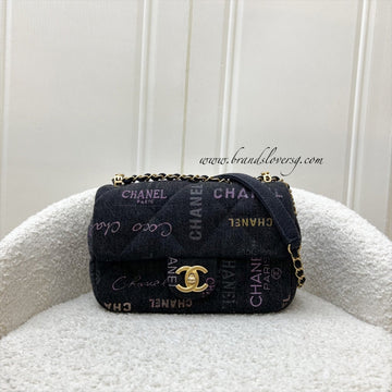 Chanel 22P Denim Mood Small Flap Bag in Black Printed Denim and AGHW