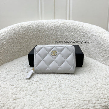 Chanel Classic Zippy Card Holder in Light Grey Caviar and LGHW