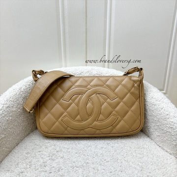 Chanel Vintage Timeless CC Small Hobo Shoulder Bag in Dark Beige Caviar and GHW