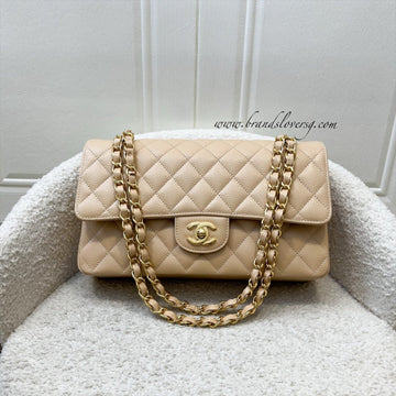Chanel Medium Classic Flap CF in Beige Caviar and GHW (Model: A01112)
