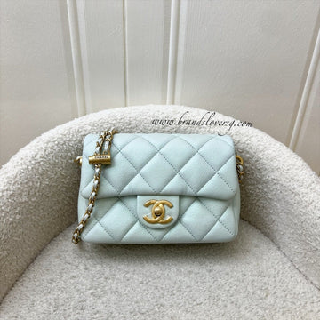 Chanel 21K Perfect Mini Flap Bag with Adjustable Chain in Iridescent Mint Caviar and AGHW (Model: AS2855)