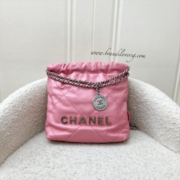 Chanel 22 Mini Hobo Handbag in Pink Shiny Calfskin and SHW (Model: AS3980)