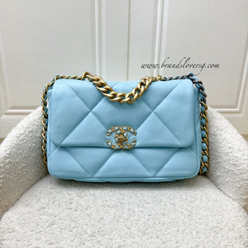 Chanel 19 Small Flap in Sky Blue Lambskin and 3-Tone Hardware (Model: AS1160)