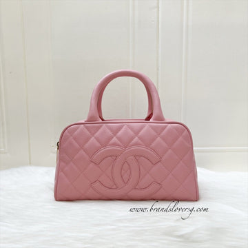 Chanel Vintage Mini Boston Bowling Bag in Pink Caviar and Gold HW