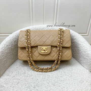 Chanel Vintage Small Classic Flap CF in Milk Tea Beige Lambskin and 24K Gold Plated HW