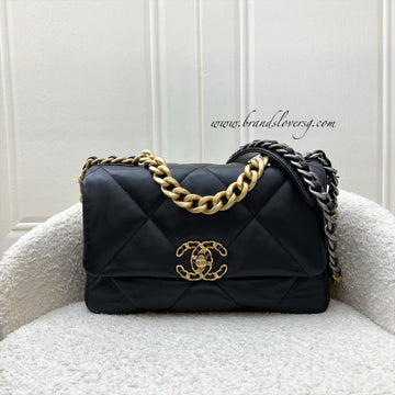 Chanel 19 Small Flap in Black Goatskin and 3-tone HW (Model: AS1160)