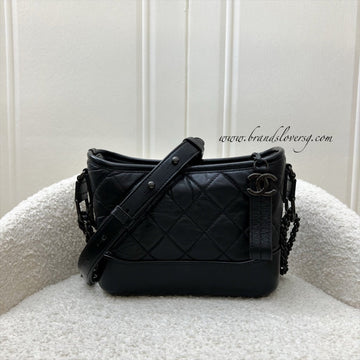 Chanel So Black Small Gabrielle Hobo Bag in Black Distressed Leather and Black HW
