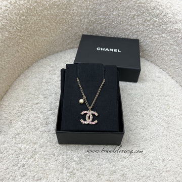 Chanel 19S CC Logo Necklace with Pink and White Crystals in AGHW
