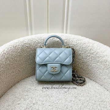 Chanel Top Handle Micro Flap Bag in Light Blue Lambskin LGHW