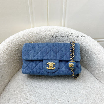 Chanel 22C Pearl Crush Rectangle Mini Flap in Denim, Blue Leather and AGHW (Model: AS1787)