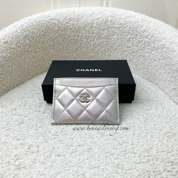 Chanel Classic Flat Card Holder in Iridescent Purple Lambskin and LGHW