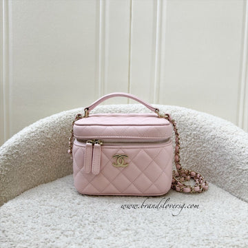 Chanel 22S Top Handle Vanity Case with Chain in Pink Caviar LGHW (Model: AS3171)