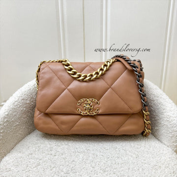 Chanel 19 Small Flap in 21P Caramel Lambskin and 3-tone HW (Model: AS1160)