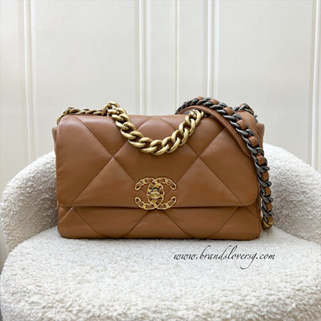 Chanel 19 Small Flap in 22S Caramel Lambskin and 3-tone HW (Model: AS1160)