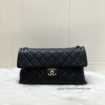 Chanel East West Quilted Flap Bag in Black Caviar and RHW