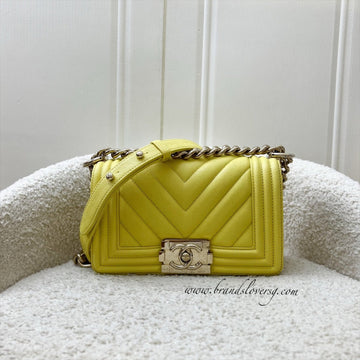 Chanel Small 20cm Boy Flap in Yellow Caviar and LGHW