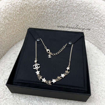 Chanel 25B Shooting Stars Necklace with Diamantés in Light Gold HW (Model: ABG338)