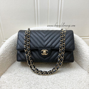 Chanel Classic Medium CF in Black Chevron Caviar and LGHW