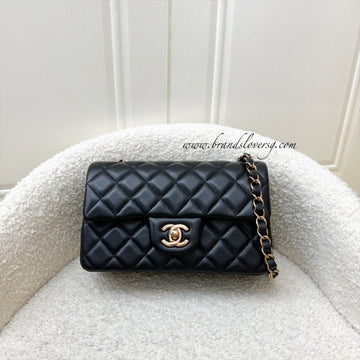 Chanel Classic Mini Rectangular Flap in Black Lambskin and Rose Gold HW RGHW (Model: A69900)