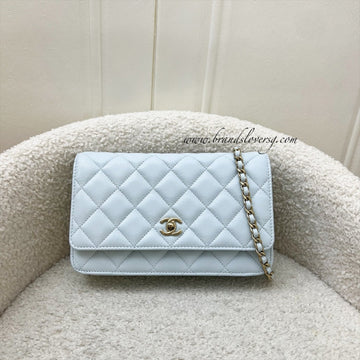 Chanel Classic Wallet on Chain WOC in 25S Baby Blue Caviar and LGHW