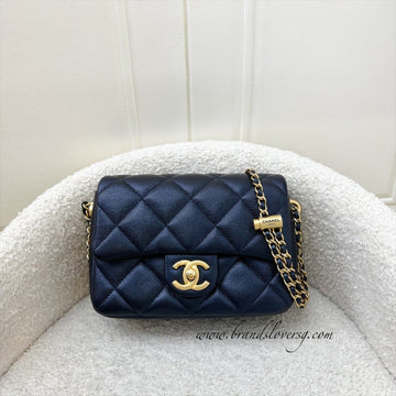 Chanel 21K Perfect Mini Flap Bag with Adjustable Chain in Iridescent Black (Midnight) Caviar and AGHW (Model: AS2855)