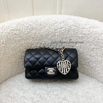 Chanel Classic Mini Bag with Hook Bag Charm with Pearls and Crystals in Black Lambskin and LGHW (Model: AP4760)