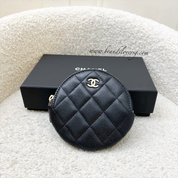 Chanel Round Coin Purse in Black Caviar and LGHW