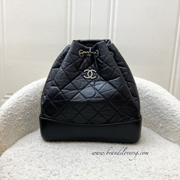 Chanel Small Gabrielle Backpack in Black Distressed Calfskin and 3-Tone HW