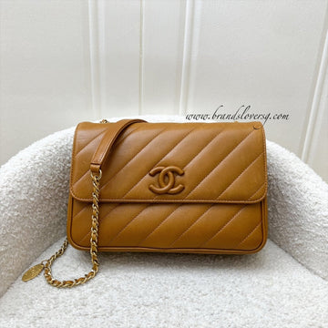 Chanel Diagonal Quilted Small Flap Bag in Caramel Brown Leather and AGHW