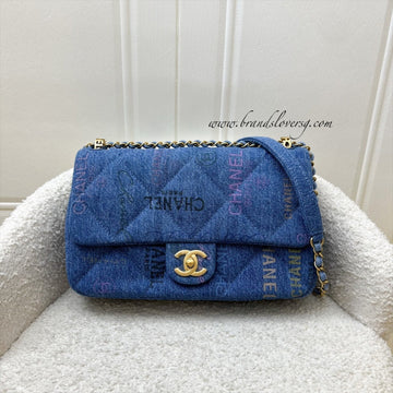 Chanel 22P Denim Mood Medium Flap Bag in Blue Printed Denim and AGHW (Model: AS3135)