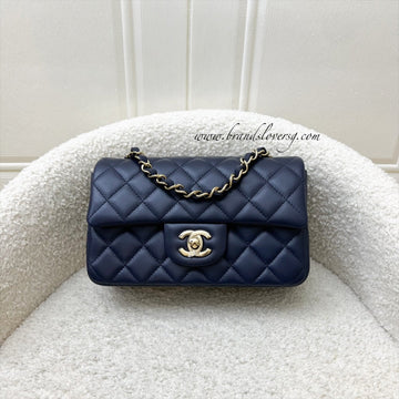 Chanel Classic Mini Rectangular Flap in Navy Lambskin and LGHW