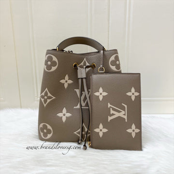 LV NéoNoé MM Bucket Bag in Tourterelle / Crème Monogram Empreinte Leather and GHW
