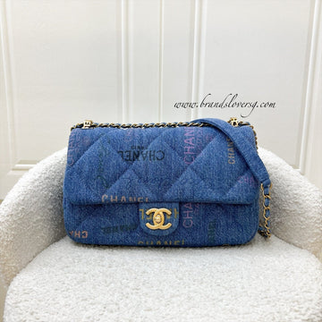 Chanel 22P Denim Mood Medium Flap Bag in Blue Printed Denim and AGHW