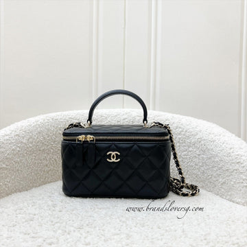 Chanel Top Handle Small Vanity in Black Lambskin and LGHW
