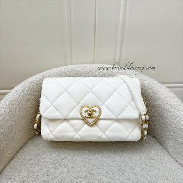 Chanel 23S Heart Clasp Small Flap in White Lambskin and AGHW (Model: AS3986)