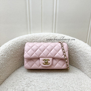 [Local Full Set] Chanel 24K Extra Mini Rectangular Flap in Sakura Pink Lambskin and GHW (Model: AS5219)