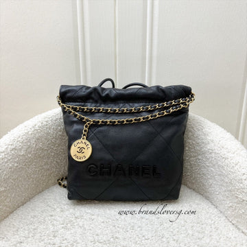 Chanel 22 Mini Hobo Handbag in Black Shiny Caviar and AGHW