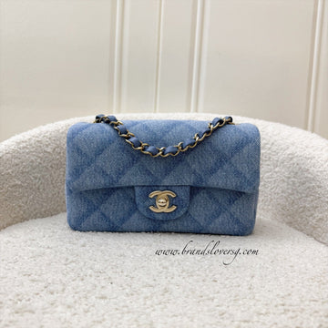 Chanel Classic Mini Rectangular Flap in 22B Light Blue Shadow Denim and LGHW (Model: A69900)