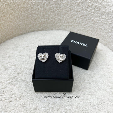 Chanel Heart and CC Earrings with Crystals in SHW