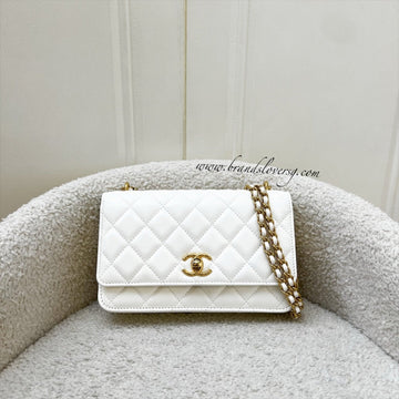 Chanel Seasonal Wallet on Chain WOC in White Lambskin and GHW (Model: AP3102)