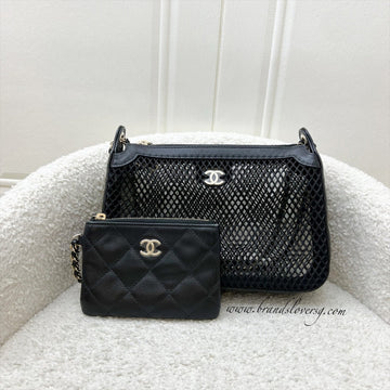 Chanel 25S Clutch on Chain in Black Mesh and LGHW (Model: AP4572)