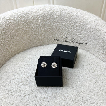 Chanel 25B Round Earrings with Crystals in LGHW