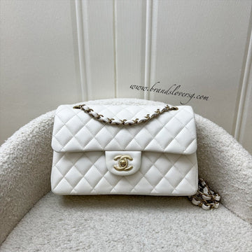 Chanel Small Classic Flap CF in White Caviar and LGHW