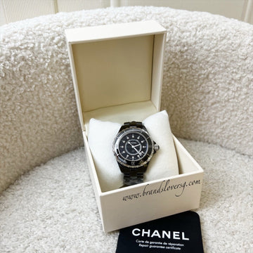Chanel J12 Watch 33mm with 12 Diamonds in Black Ceramic Bracelet and Steel (2 Extra Links) (Model: H1625)