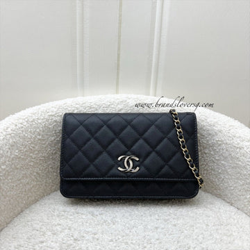 Chanel 23S Wallet on Chain WOC in Black Caviar, Diamantes Studded Logo and SHW (Model: AP3336)
