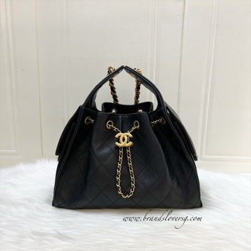 Chanel 25 Small Hobo Bag in Black Caviar and AGHW (Model: AS5293)